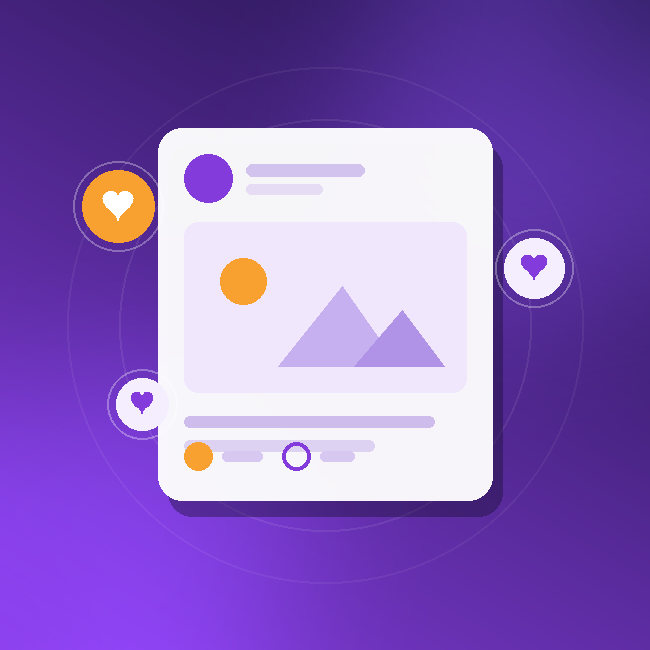 Social media optimisation illustration showing a post card with likes and engagement